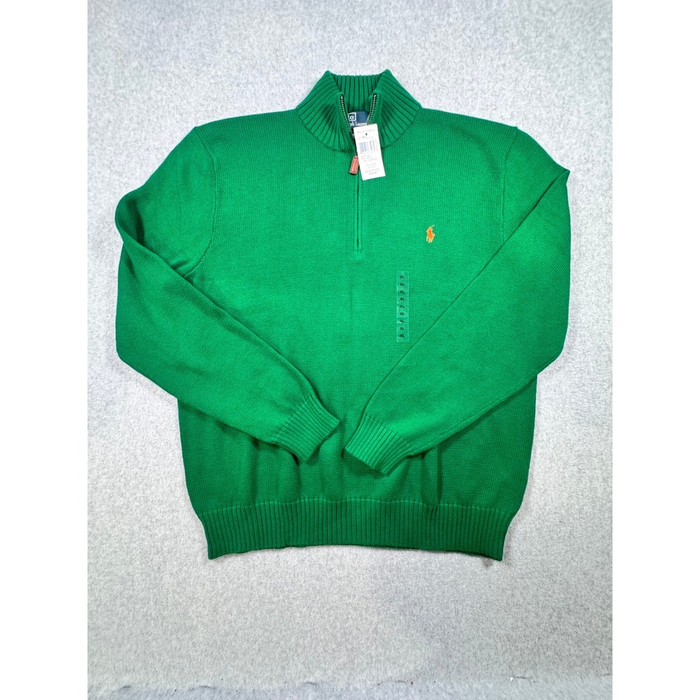 Polo Ralph Lauren Mens XL Quarter Zip Sweater Taos Green Cotton Pony Logo New